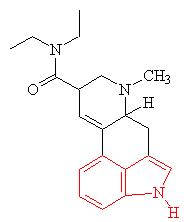 The indole ring is highlighted in red